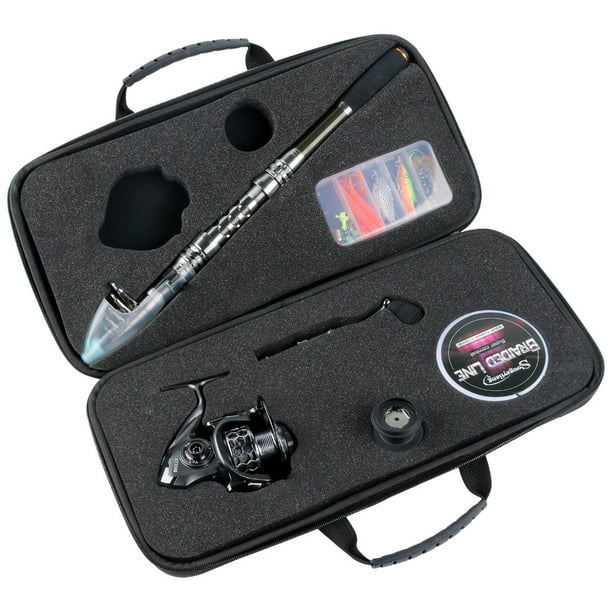 black fishing bag with sougayilang fishing rod combos and accessories